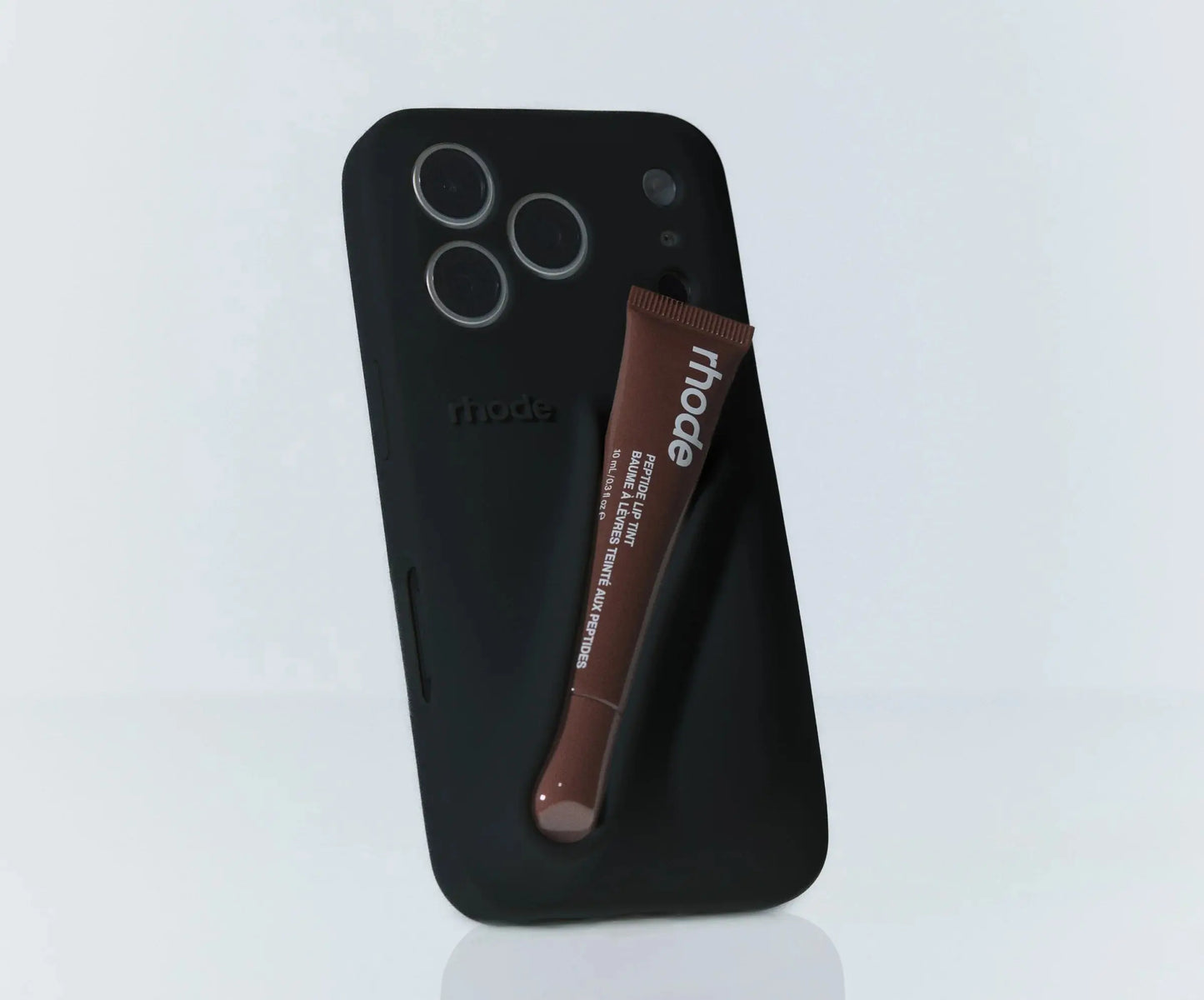 Rhode Lip Case black phone case with lip product holder - stylish minimalist phone case with built-in compartment for lip products