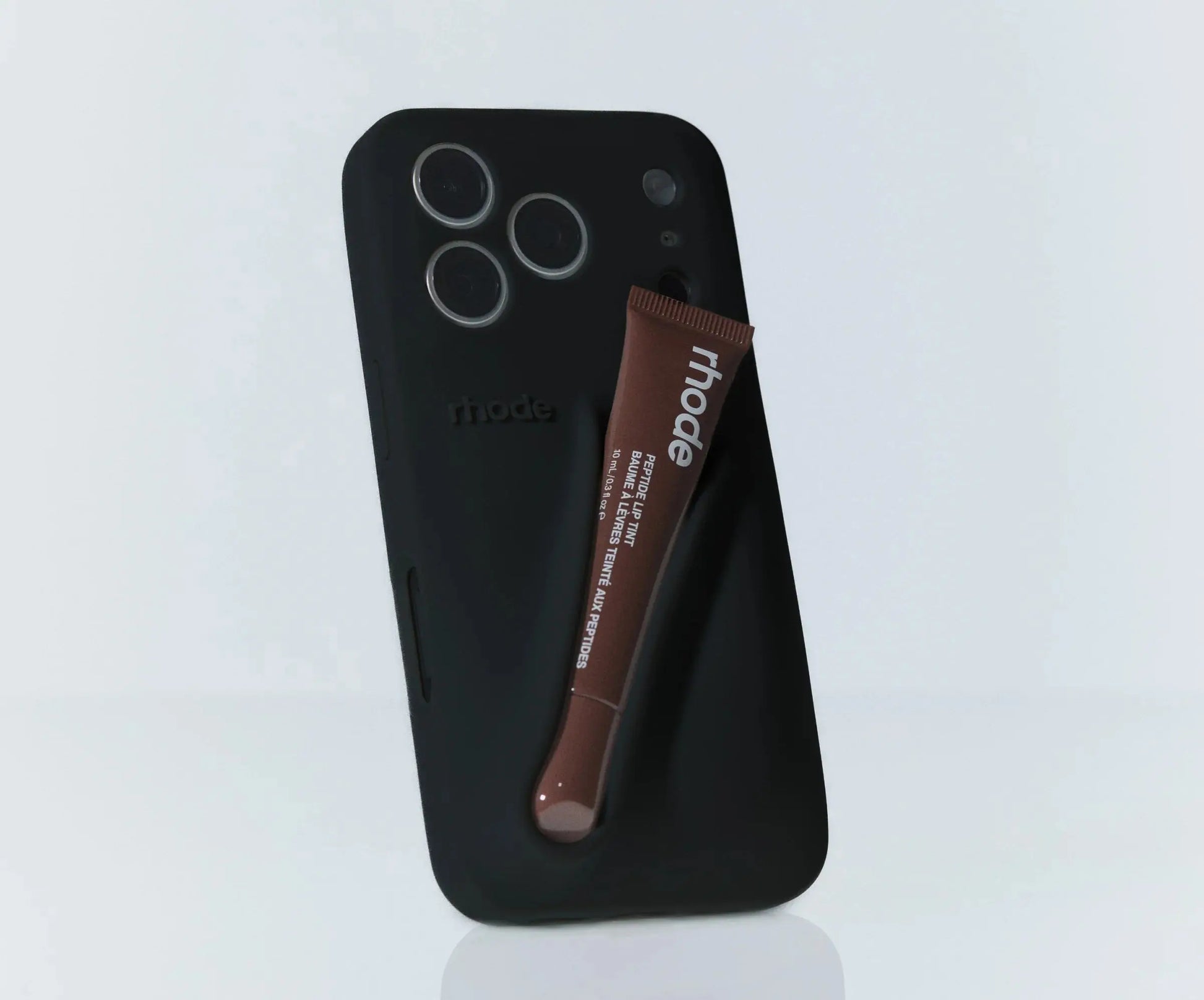 Rhode Lip Case black phone case with lip product holder - stylish minimalist phone case with built-in compartment for lip products