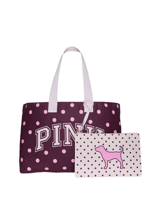 Victoria’s Secret PINK Canvas Polka Dot Tote Bag & Wristlet Pouch Set