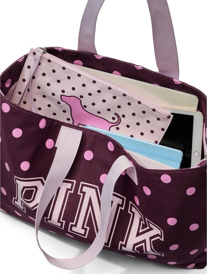 Victoria’s Secret PINK Canvas Polka Dot Tote Bag & Wristlet Pouch Set
